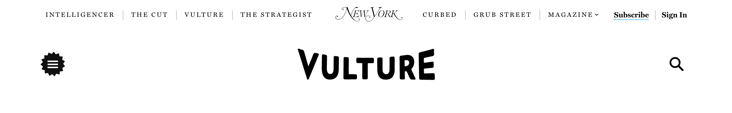 a screenshot of the header of the Vulture news outlet